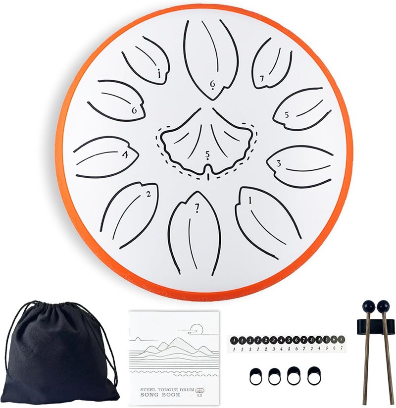 TUOKING Steel Tongue Drum 6 Inch 11 Notes C Key Rain Drum for Adults and Beginners, Handpan Drum Sound Healing Musical Instrument Gift for Meditation, Yoga, Music Lovers(White) - Image 1
